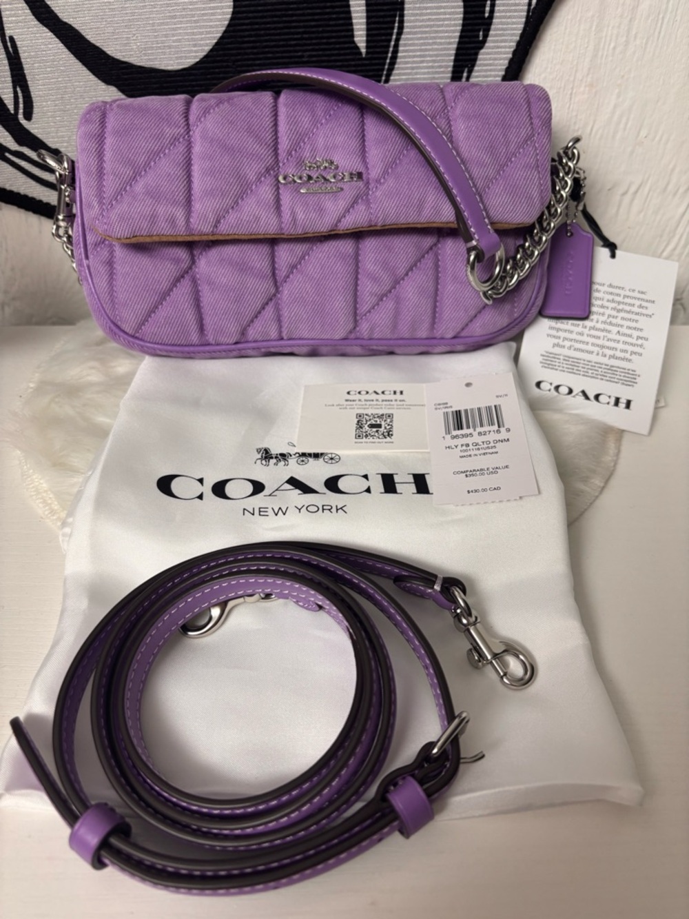 COACH NWT Quilted denim Mini Shoulder Bag in Lavender